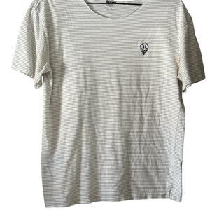 White & Gray Striped T-Shirt – Dripping Happy Face Embroidery